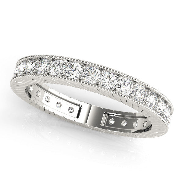White gold Round Cut Diamond Milgrain Bezel Set Eternity Band