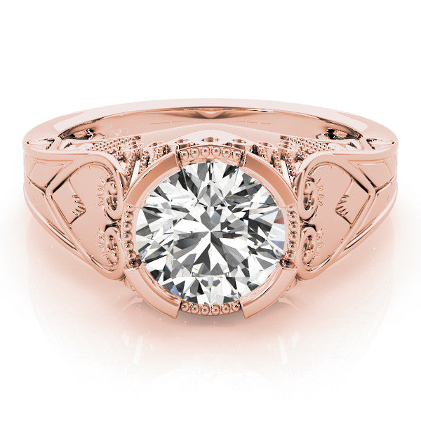 Rose gold Round Brilliant Solitaire Milgrain Bezel Engagement Ring