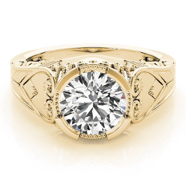 Yellow gold Round Brilliant Solitaire Milgrain Bezel Engagement Ring