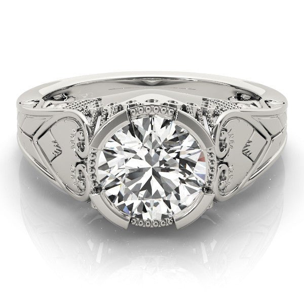 Silver Round Brilliant Solitaire Milgrain Bezel Engagement Ring
