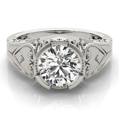 Silver Round Brilliant Solitaire Milgrain Bezel Engagement Ring