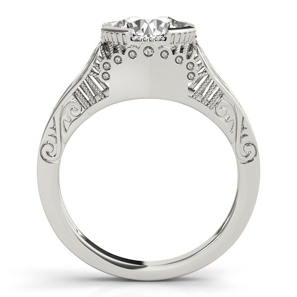 Silver Round Brilliant Solitaire Milgrain Bezel Engagement Ring