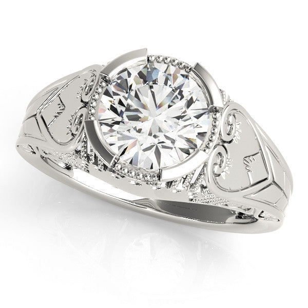 White gold Round Brilliant Solitaire Milgrain Bezel Engagement Ring
