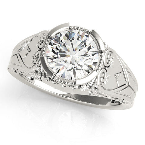 Silver Round Brilliant Solitaire Milgrain Bezel Engagement Ring