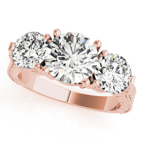 Rose gold Three-Stone Round Cut Milgrain Band Prong Setting Ring