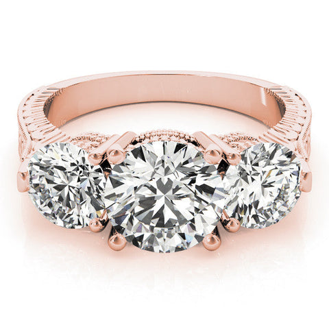 Rose gold Three-Stone Round Cut Milgrain Band Prong Setting Ring