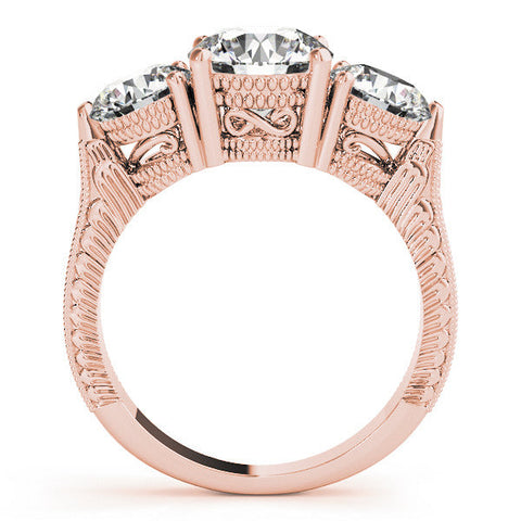 Rose gold Three-Stone Round Cut Milgrain Band Prong Setting Ring