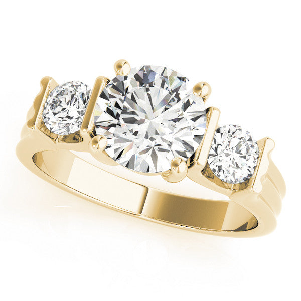 Yellow gold Three-Stone Round Cut Classic Band Prong Setting Ring