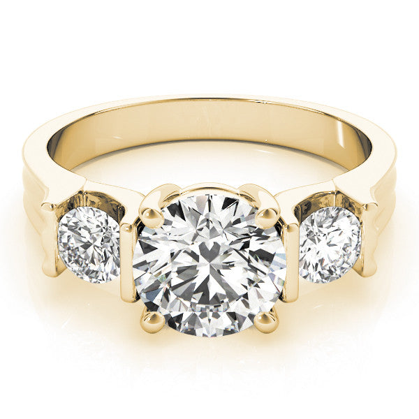 Yellow gold Three-Stone Round Cut Classic Band Prong Setting Ring