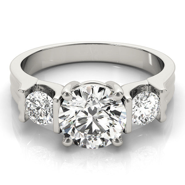 Platinum Three-Stone Round Cut Classic Band Prong Setting Ring