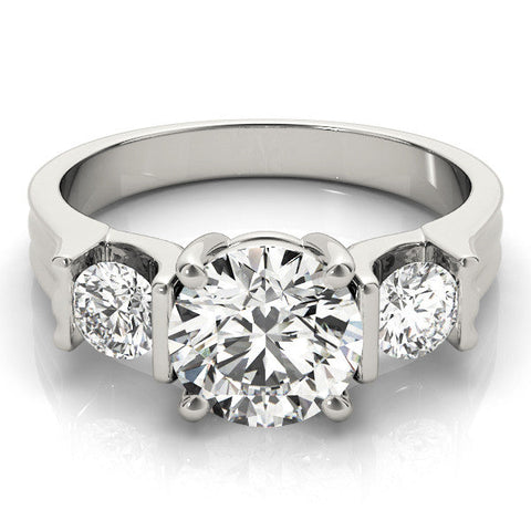 Platinum Three-Stone Round Cut Classic Band Prong Setting Ring