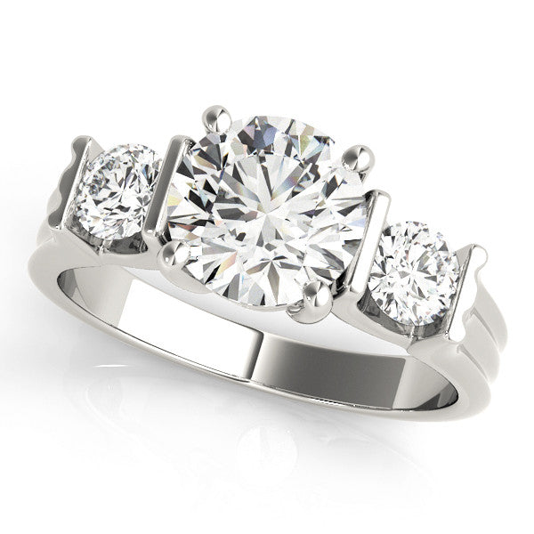 White gold Three-Stone Round Cut Classic Band Prong Setting Ring