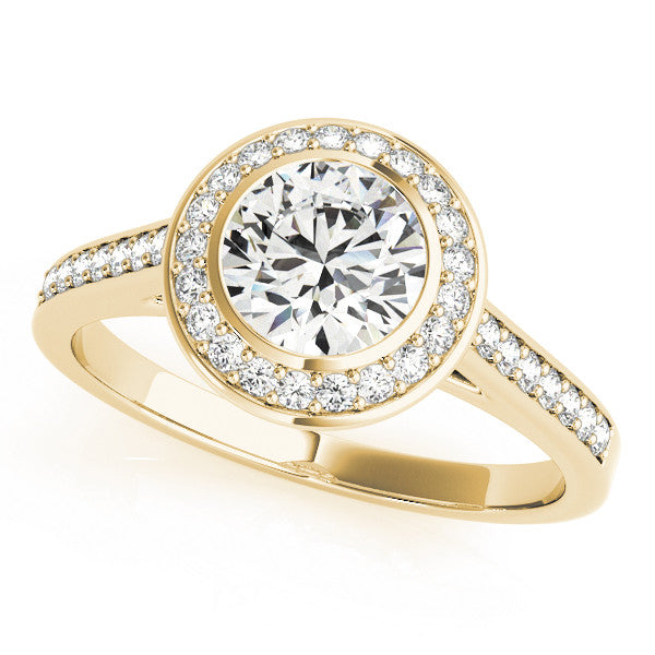 Yellow gold Round Halo Bezel Diamond Pave Band Ring