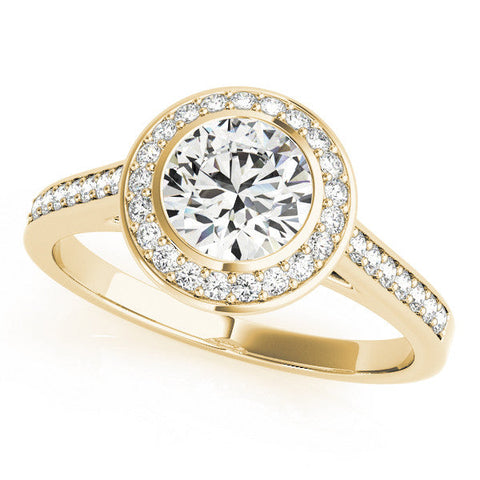 Yellow gold Round Halo Bezel Diamond Pave Band Ring