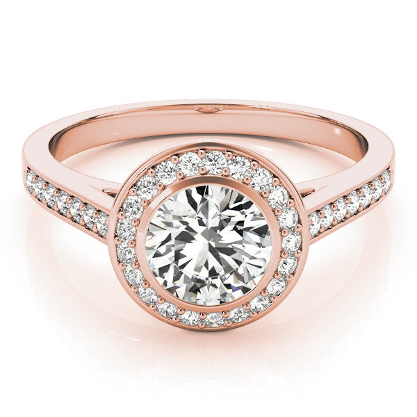 Rose gold Round Halo Bezel Diamond Pave Band Ring