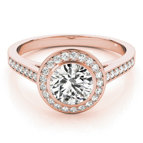Rose gold Round Halo Bezel Diamond Pave Band Ring