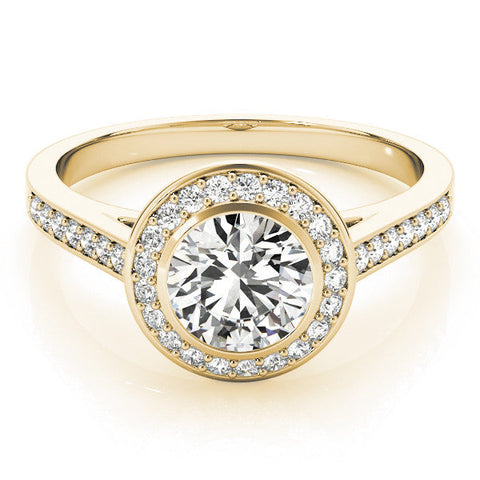 Yellow gold Round Halo Bezel Diamond Pave Band Ring