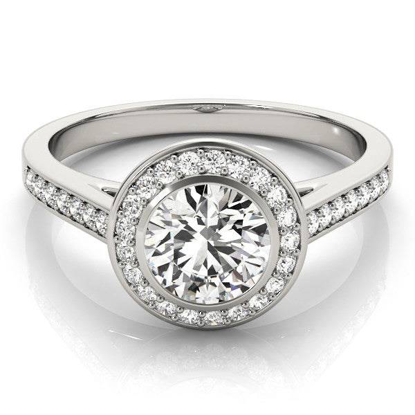Silver Round Halo Bezel Diamond Pave Band Ring