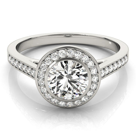 Silver Round Halo Bezel Diamond Pave Band Ring