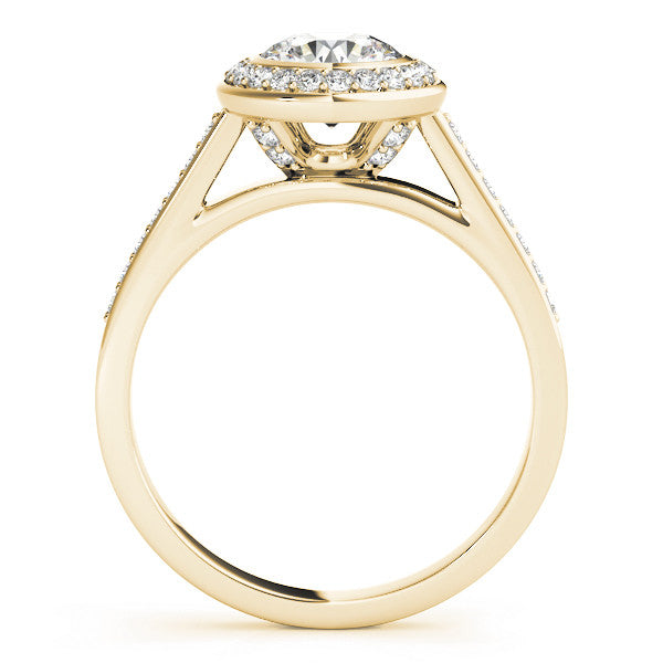 Yellow gold Round Halo Bezel Diamond Pave Band Ring