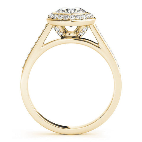 Yellow gold Round Halo Bezel Diamond Pave Band Ring