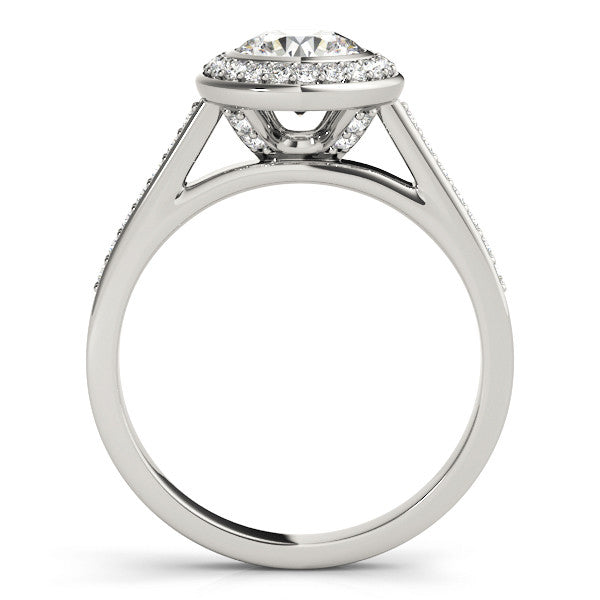 Platinum Round Halo Bezel Diamond Pave Band Ring