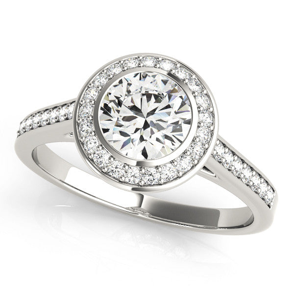 Silver Round Halo Bezel Diamond Pave Band Ring