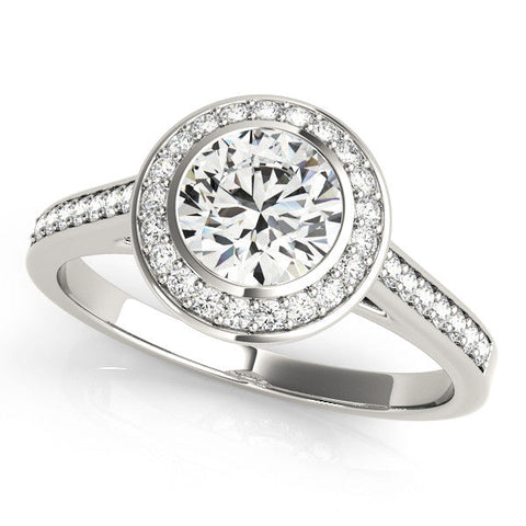 Silver Round Halo Bezel Diamond Pave Band Ring