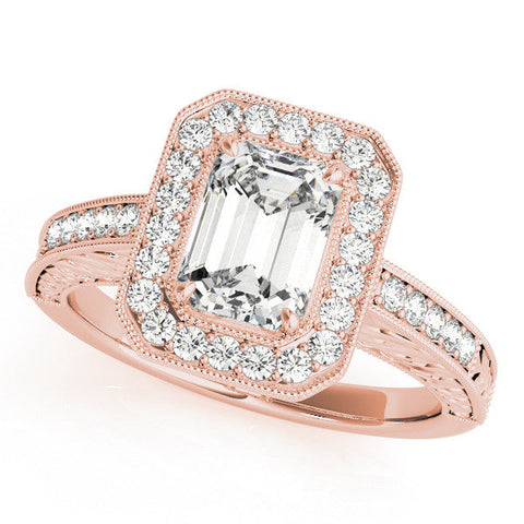 Rose gold Marquise Cut Halo Diamond Ring with Pavé Band and Four-Prong Setting