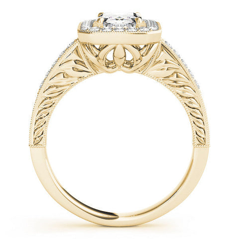 Yellow gold Marquise Cut Halo Diamond Ring with Pavé Band and Four-Prong Setting
