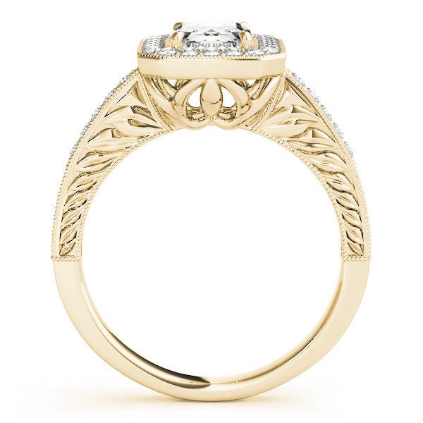 Yellow gold Oval Cut Halo Diamond Ring with Pavé Band and Four-Prong Setting