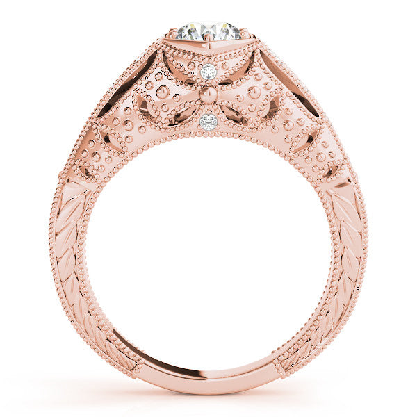 Rose gold Hexagon Bezel Round Diamond Milgrain Split Shank Ring