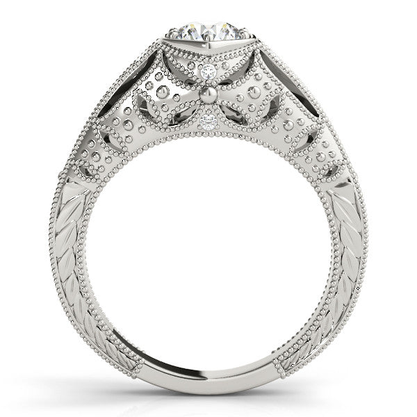 Silver Hexagon Bezel Round Diamond Milgrain Split Shank Ring