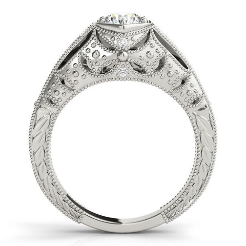 Silver Hexagon Bezel Round Diamond Milgrain Split Shank Ring