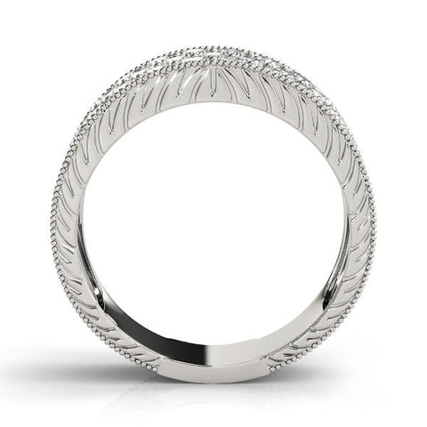 White gold Pavé Round Diamond Wide Band with Milgrain Edge