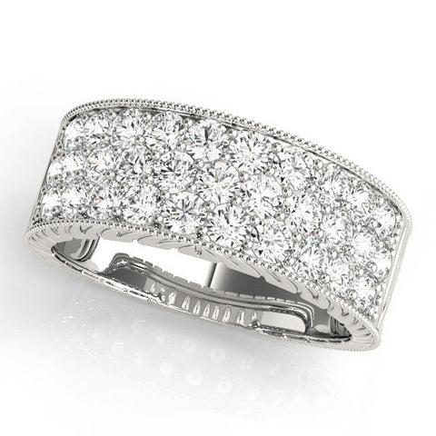 White gold Pavé Round Diamond Wide Band with Milgrain Edge