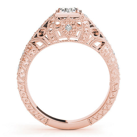 Rose gold Round Brilliant Milgrain Filigree Diamond Ring with Square Prong Setting