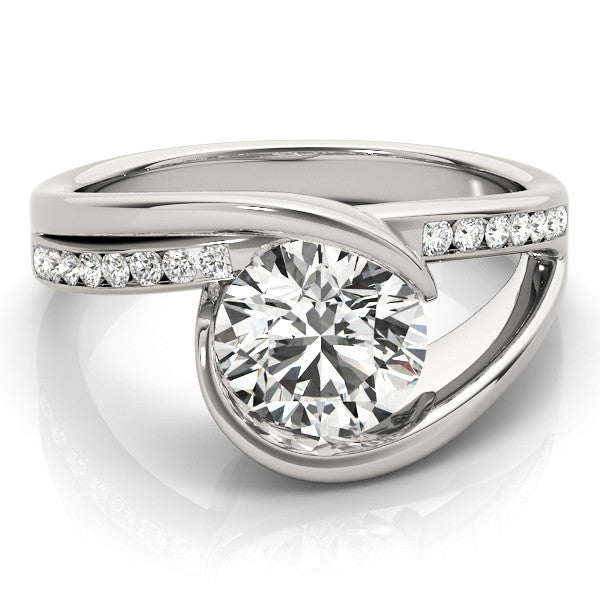 Platinum Round Solitaire Tension-Set Diamond Split Shank Ring
