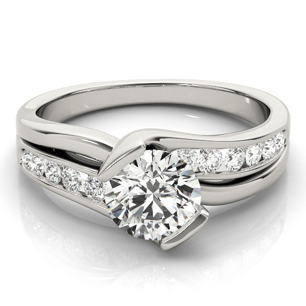 Silver Round Solitaire Channel-Set Split Shank Ring with Tension Prong Setting