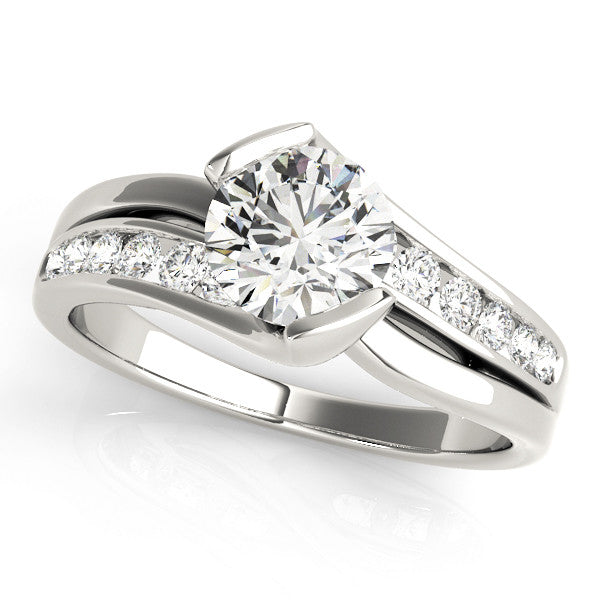 Silver Round Solitaire Channel-Set Split Shank Ring with Tension Prong Setting