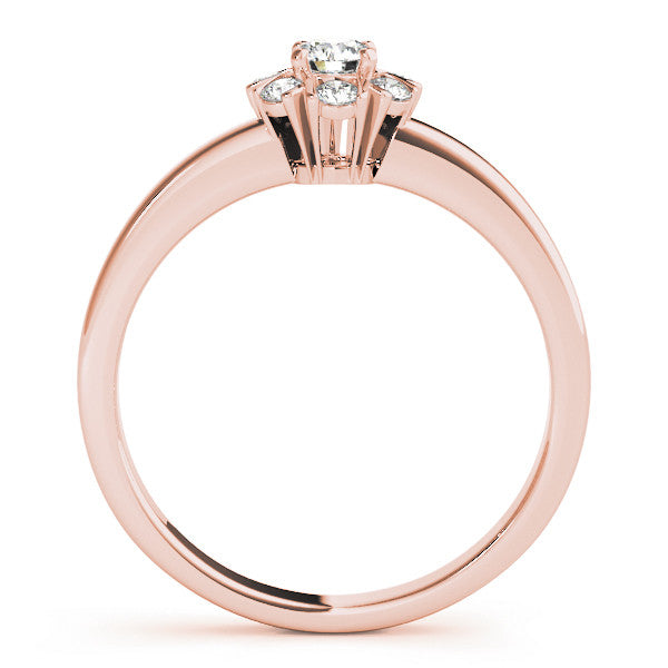 Rose gold Round Diamond Floral Halo Solitaire Ring with Channel-Set Band and Claw Prong Setting