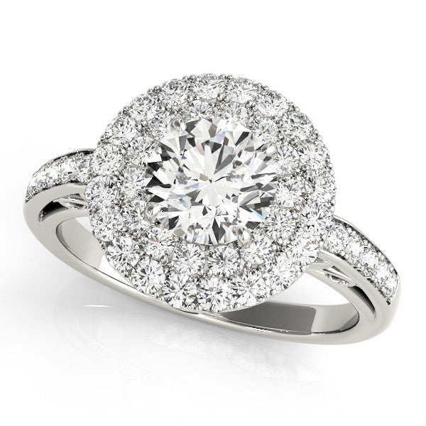 White gold Double Halo Round Diamond Pave Band Prong Setting Ring