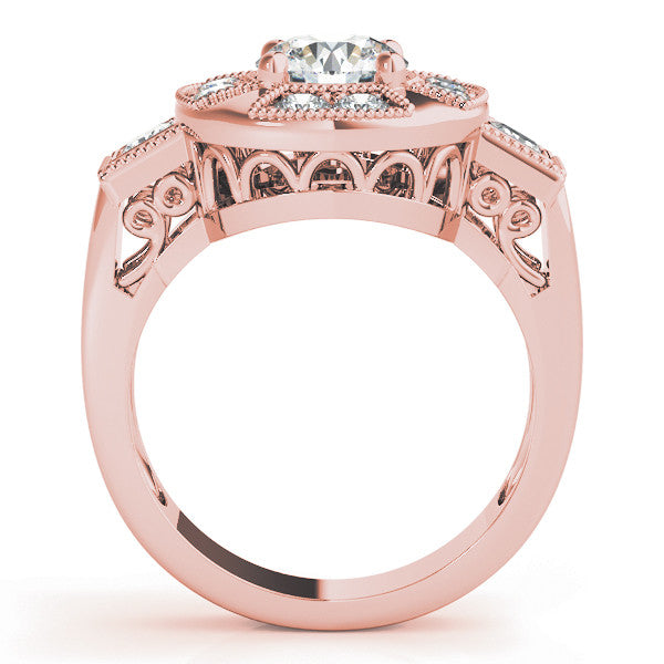 Rose gold Milgrain Round Diamond Halo Split Shank Ring