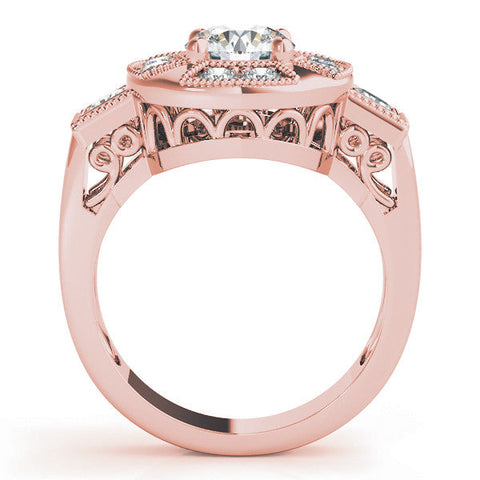 Rose gold Milgrain Round Diamond Halo Split Shank Ring