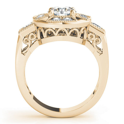 Yellow gold Milgrain Round Diamond Halo Split Shank Ring
