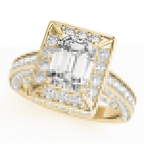 Yellow gold Radiant Cut Halo Pave Split Shank Prong Setting Ring