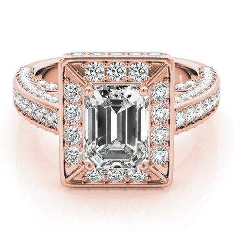 Rose gold Emerald Cut Halo Pave Split Shank Prong Setting Ring