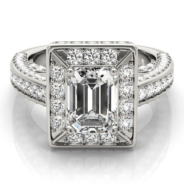 White gold Radiant Cut Halo Pave Split Shank Prong Setting Ring