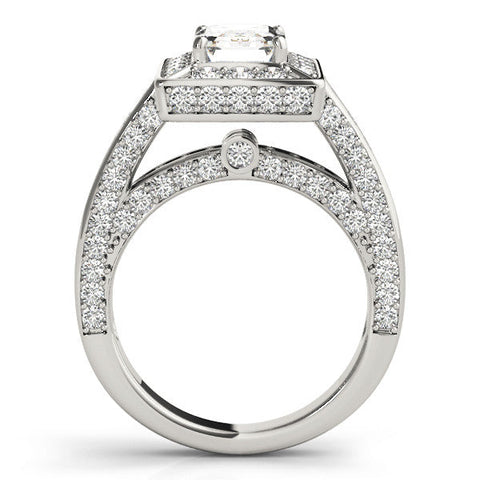 White gold Radiant Cut Halo Pave Split Shank Prong Setting Ring