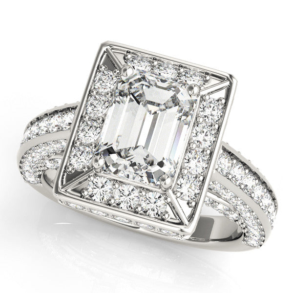 White gold Radiant Cut Halo Pave Split Shank Prong Setting Ring
